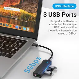 Хаб USB 3.1 Type-C -> 3xUSB 3.0/MicroUSB/3.5mm Sound Adapter чорний Vention - мініатюра 4