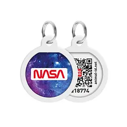 Адресник для собак і котів металевий Waudog Smart ID з QR паспортом малюнок NASA21 коло Д 25 мм