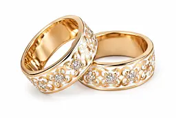 Чоловіча обручка Jewellery Continent з жовтого золота з діамантами та білою емаллю 22.5 (К-0870) - мініатюра 3
