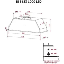 Витяжка вбудована Perfelli BI 5653 I 1000 LED - мініатюра 11
