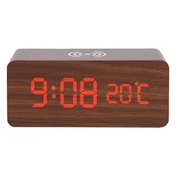 Дерев'яний LED годинник UFT Wood Wireless Clock з функцією бездротової зарядки коричневий - мініатюра 2