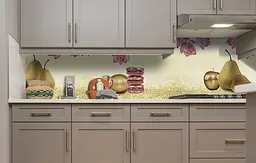 Вініловий кухонний фартух Золоті Груші і Орхідеї наклейка для кухні ПВХ Фрукти Бежевий Happy Pocket Z181642 - мініатюра 5