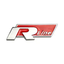 Емблема напис Rline для Volkswagen білий+червоний на скотчі 78х26 метал (на скотчі)