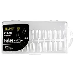 Тіпси для нарощування нігтів BELEON False Nail Tips квадратні прозорі С-4, 240 шт.