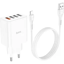Зарядний пристрій Hoco C102A 4 порти USB виходу з кабелем Lightning