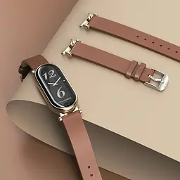 Шкіряний ремінець MiJobs для фітнес-браслета Xiaomi Mi Band 7 Type B коричневий, тримач - золотистий, - мініатюра 4
