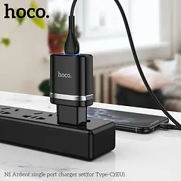 Адаптер мережевий HOCO Type-C Cable Ardent charger set N1 1 USB чорний - мініатюра 6