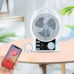 Вентилятор портативний Solar з USB, Bluetooth, MP3, FM-радіо / Акумуляторний вентилятор з LED підсвічуванням, 2 швидкості, 6Вт 5500 мАг - мініатюра 2