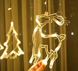 Гірлянда Штора з формами дзвіночок, ялинка, олень 12 PCS light - мініатюра 2