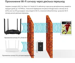 WI-FI роутер маршрутизатор Tenda 10.AC, AC1200, 3x1GE LAN, 1x1GE WAN, MU-MIMO 4x6dBi - мініатюра 7
