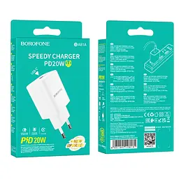 Мережевий зарядний пристрій BOROFONE BA81A single port PD20W charger(EU) білий - мініатюра 2