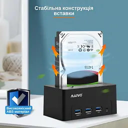 Док-станція Maiwo для HDD 2.5"/3.5" SATA/SSD 3хUSB 3.0 (K308H 7000) Чорна - мініатюра 5