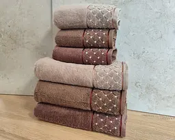 Набір махрових турецьких рушників Zeron 50х90 3 штуки + 70х140 3 штуки Microcotton Baklava Desen - мініатюра 2