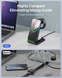 Бездротова зарядна станція Intoval A3 3в1 для iPhone Apple Watch та AirPods з швидкою зарядкою 15 Вт чорна (SKU-063) - мініатюра 4