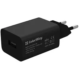 Зарядний пристрій ColorWay 1USB AUTO ID 2A (10W) black + cable Lightning (CW-CHS012CL-BK)