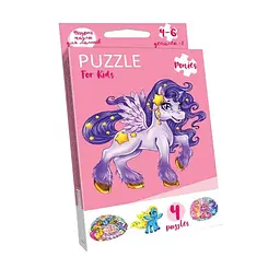 Дитячі пазли "Puzzle For Kids Єдиноріжок" Danko Toys PFK-09, 4 картинки