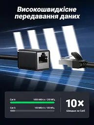 Кабель-подовжувач Ethernet UGREEN NW112 3 м RJ45 штекер на гніздо Cat 6 до 1000 Мбіт/с екранований F/UTP жили з чистої міді чорний (11282) - мініатюра 4