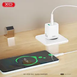 Мережевий зарядний пристрій XO CE30 30W 1USB-A+1USB-C fast charger Білий - мініатюра 5