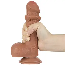 Фалоімітатор Sliding-Skin Dual Layer Dong 7 з закритою голівкою, світло-коричневий LOVETOYS 66-LV317301 103588 - мініатюра 7