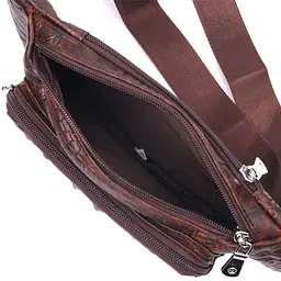 Модна поясна сумка з натуральної шкіри з фактурою під крокодила 21298 Vintage коричнева - мініатюра 3