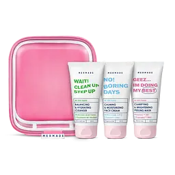 Подарунковий набір Mermade Try Kit Face Care: гель для вмивання обличчя Wait Clean Up Step Up 50 мл + ензимна маска для очищення шкіри обличчя Geez..Im Doing My Best 50 мл + зволожуючий крем для обличчя No Boring Days 50 мл + косметичка  - мініатюра 2