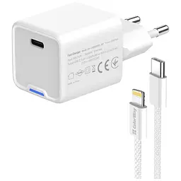 Зарядний пристрій ColorWay C101D GaN Mini 20 Вт PD PPS USB-C + кабель USB-C — Lightning білий (CW-CHS059PDL-WT) - мініатюра 6