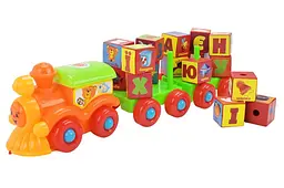 Іграшка каталка на мотузці паровозик Буквовоз із кубиками PL-401 р.38x12x12 см - мініатюра 3
