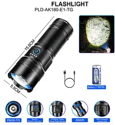 Ліхтар AK180 WHITE LASER LED PM30-TG Power Bank, ЗУ Type-C, zoom, 5 фільтрів (47476-AK180_494) - мініатюра 10