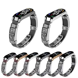 Ремінець вінтажний Carprie для фітнес-браслета Xiaomi Mi Band 7 Type B Black silver - мініатюра 5