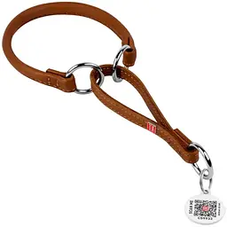 Нашийник-зашморг Waudog Soft, шкіряний, круглий, з QR паспортом, 61-70х1,3 см, коричневий