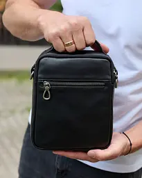 Чоловіча сумка планшетка шкіряна 22х18х8, меседжер для роботи, чорна 180 мм - мініатюра 8