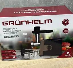 Електрична м'ясорубка Grunhelm AMG181SS насадки для шатківниці та ковбас1800 Вт  Чорний - мініатюра 3