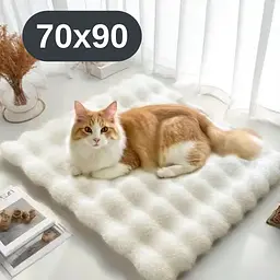 М'який лежак для котів та собак 70×90 см — пухнастий килимок під нірку, теплий, білий KT8001314