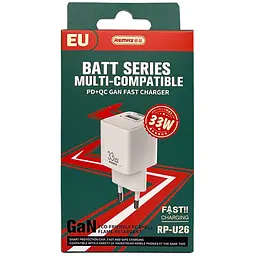 Швидка GaN зарядка 33W Remax RP-U26 PD+QC 1xType-c 1xUSB Білий - мініатюра 6