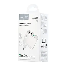 МЗП Hoco C115A Header PD65W three-port (2C1A) charger (EU) White - мініатюра 2
