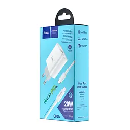 МЗП Hoco C80A Rapido PD20W + QC3.0 charger set Type-C to Lightning ( EU ) White - мініатюра 2