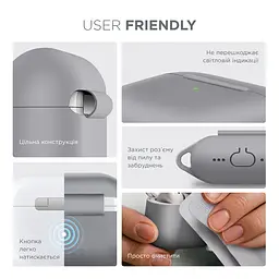 Силіконовий чохол для навушників Apple AirPods 4, Hang Case, сірий, ультратонкий захисний кейс товщиною 2 мм, захист від подряпин, пилу та ударів, компактний, з карабіном для кріплення, ArmorStandart (ARM81284) - мініатюра 5