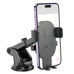 Автотримач для телефону HOCO H19 Mighty one-button car holder(center console) чорний 6942007601580 - мініатюра 2