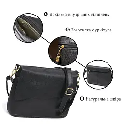 Невелика жіноча шкіряна сумка Vintage 20685 чорна - мініатюра 5