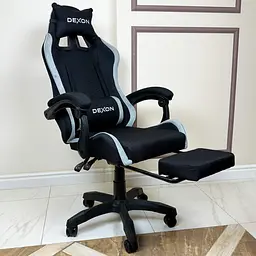 Геймерське крісло DEXON ONYX з підставкою для ніг, з тканини+велюрові вставки Cold Grey - мініатюра 5