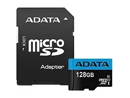 Карта памяти ADATA Premier microSDXC UHS-I A1+SD адаптер 128 GB (AUSDX128GUICL10A1-RA1)