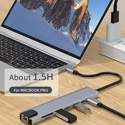 Хаб USB type C HUB 8 in 1 PD100W 4K 30 Гц RJ45 USB 3.0 10 Гб/с - мініатюра 4