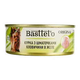 Вологий корм для собак Basttet'o Original курка з шматочками яловичини в желе 85 г - мініатюра 2