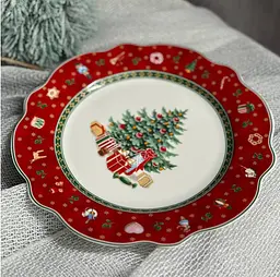 Тарілка десертна Christmas 21.5 см порцелянова новорічний принт Біло червоний - мініатюра 2