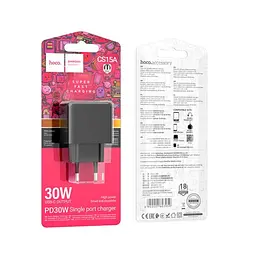 Мережевий зарядний пристрій Hoco CS15A Ocean single port PD30W charger чорний - мініатюра 4