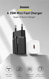 Мережевий зарядний пристрій Baseus Super Si Quick Charger 1C 25W EU чорний (CCSP020101) - мініатюра 2