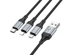 Кабель Hoco X102 Fresh 3-in-1 USB Type-A to USB Type-C/Micro USB/Lightning 1m Black (6942007608794)