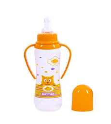 Пляшечка для годування з силіконовою соскою та ручками 0+ Baby team 250 мл Помаранчевий - мініатюра 2