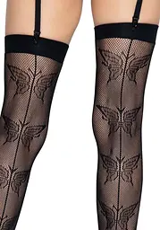 Панчохи-сітка зі швом ззаду Leg Avenue Butterfly back seam thigh highs One size Black - мініатюра 4