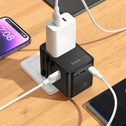 Мережевий зарядний пристрій Hoco AC32 2 USB/3 Type-C PD 45W чорний - мініатюра 2
